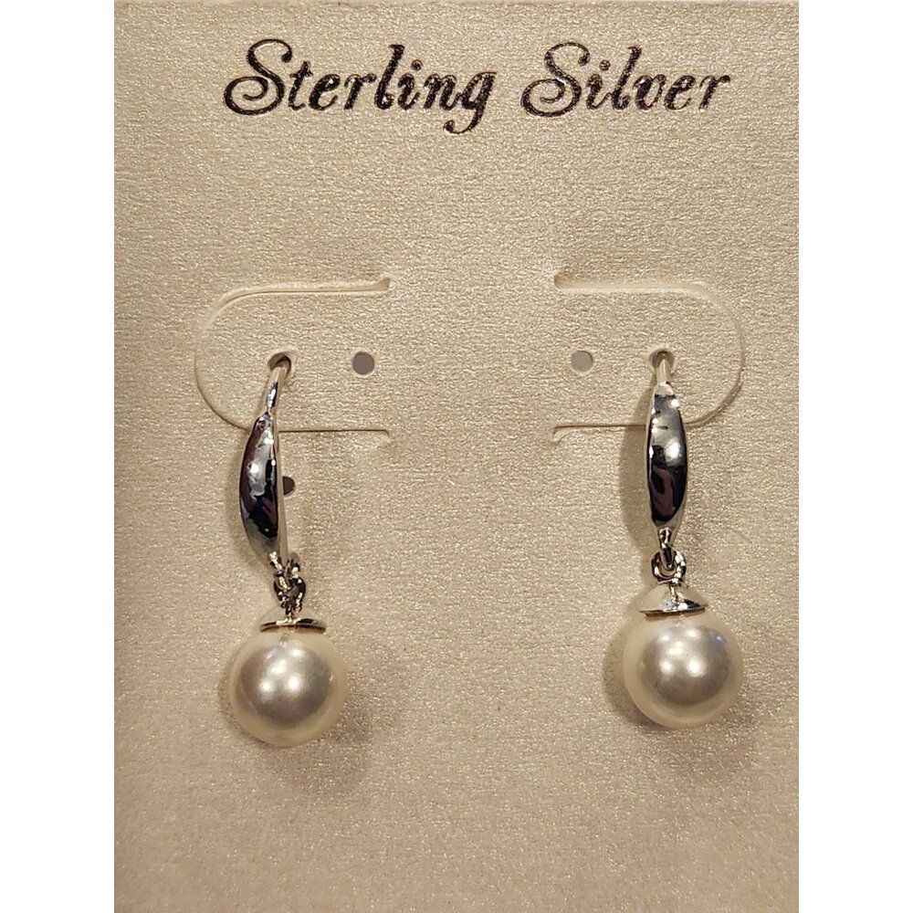 Sterling Silver Drop Earrings With Faux Pearl Accents For Women